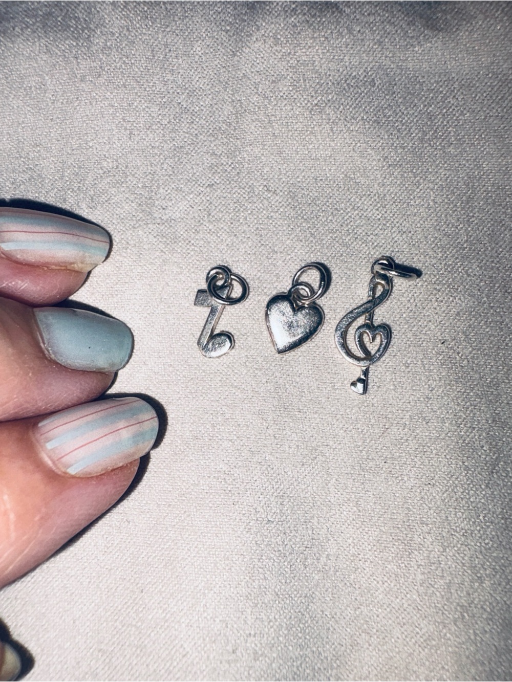Sterling Silver Musical Notes & heart charms set of 3 - Picture 2 of 8